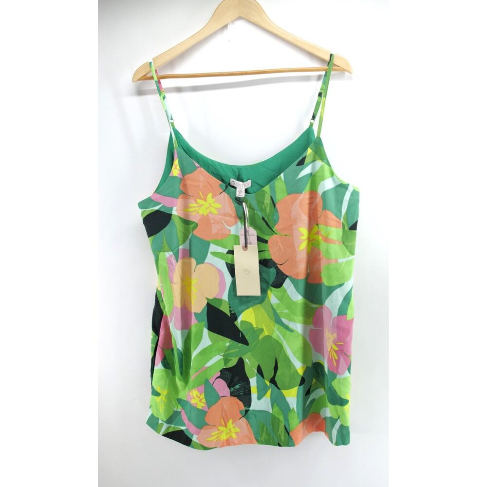 Blouse Size L Green Floral pattern Eliane‎ Rose Women's Adjustable Straps
